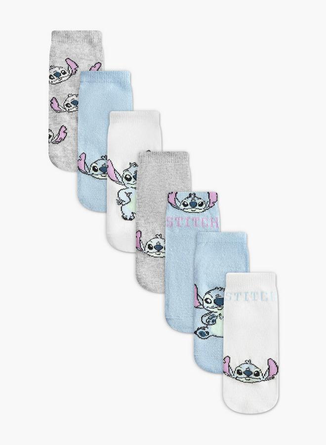 Disney Pack Of 7 Girls Socks Ankle Length Stitch Print - Image 1